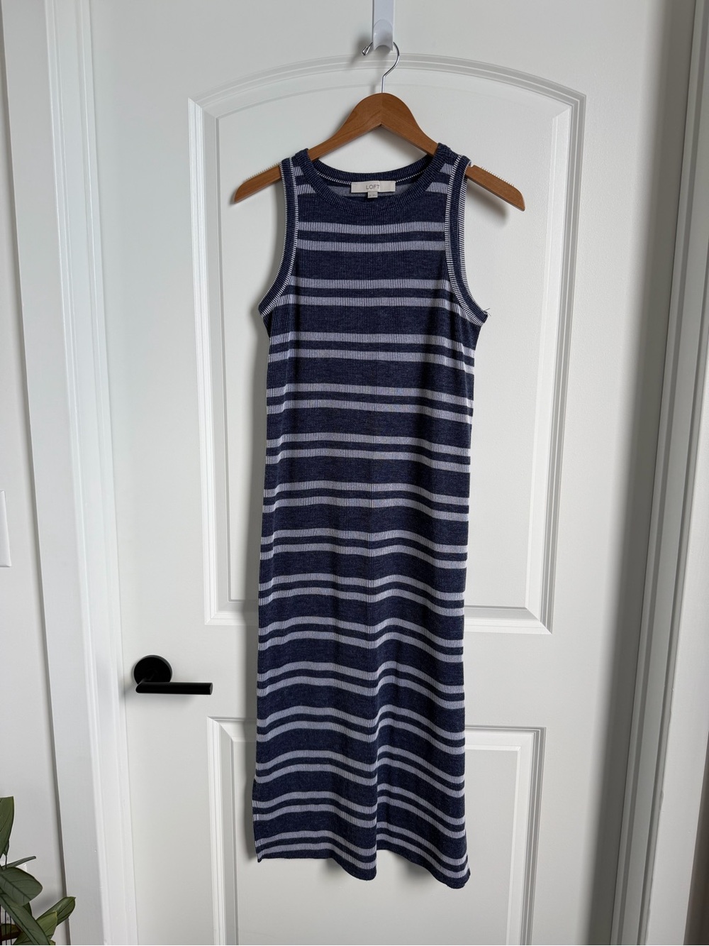 LOFT Navy and White Striped Knit Tank Dress